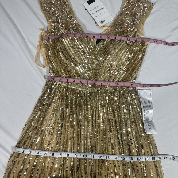 NWT Mac Duggal [ 4 ] 5223 Sequin & Floral Embellished A Line Gown in Gold #S2035 - Picture 3 of 14